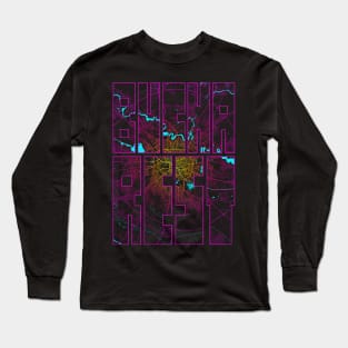 Bucharest, Romania City Map Typography - Neon Long Sleeve T-Shirt